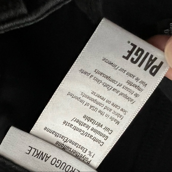 PAIGE Verdugo Ankle Skinny in ‘Yuna Black’ Faded Wash with Leather Fringe Hem - Picture 8 of 9